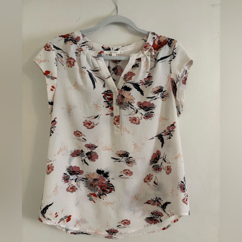 Fun2Fun Walden Split Neck Blouse with Floral Design